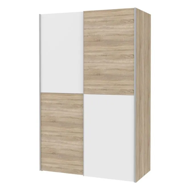 Szafa 2-drzwiowa OZZULA drążek i półki drzwi przesuwne 120cm dąb sonoma biały - OZLS722X10-Q45F