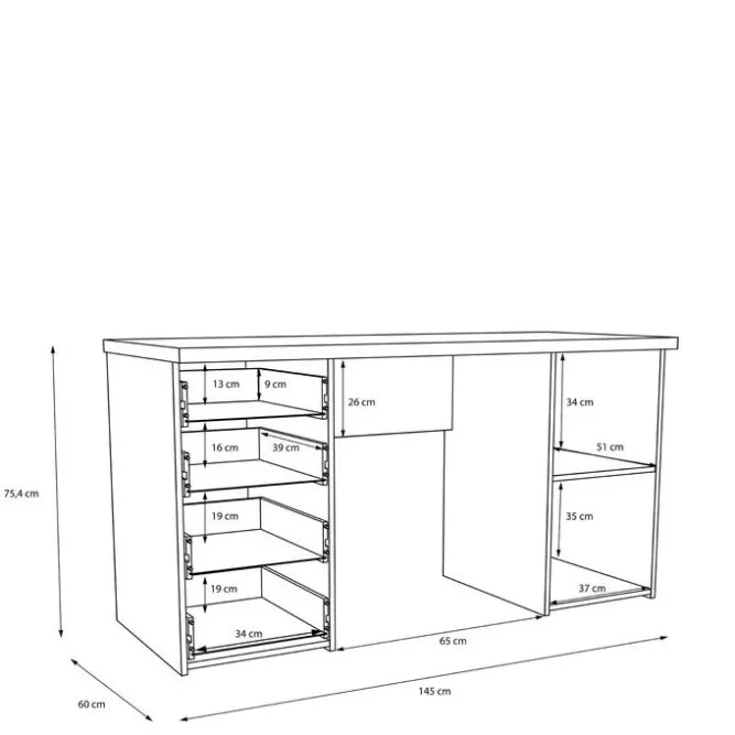 Biurko NET106 z szafką i 3 szufladami - czarny - MT926-Z13M