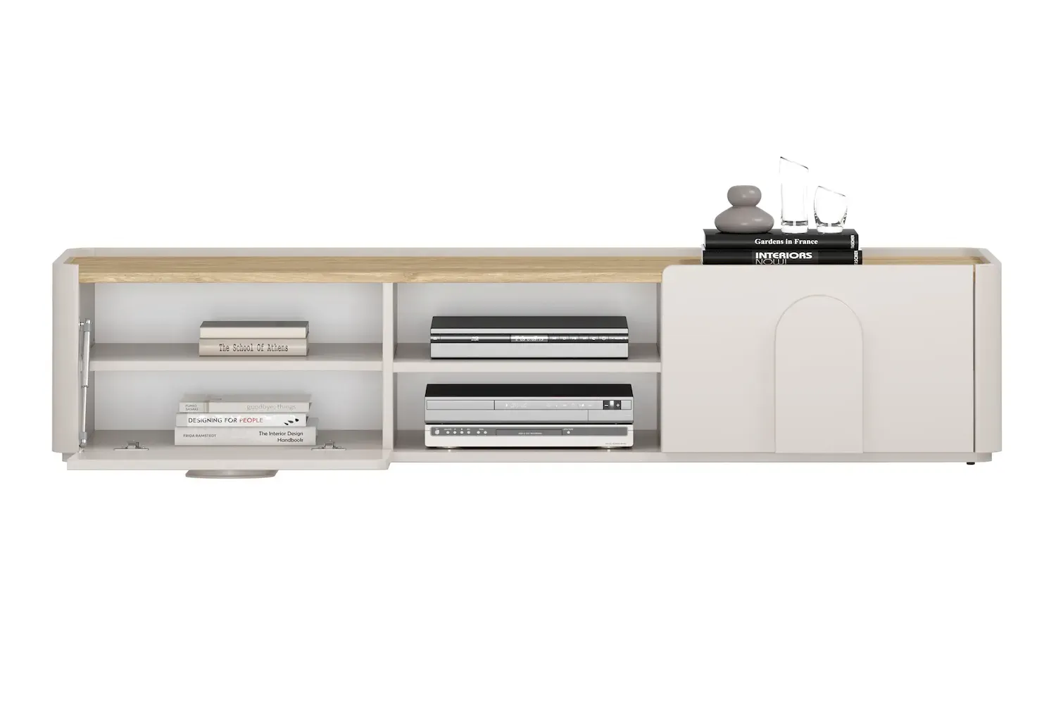 Szafka RTV z klapą i szufladą AMILIO 170 - cashmere dąb olejowany uchwyty cashmere - B_167065