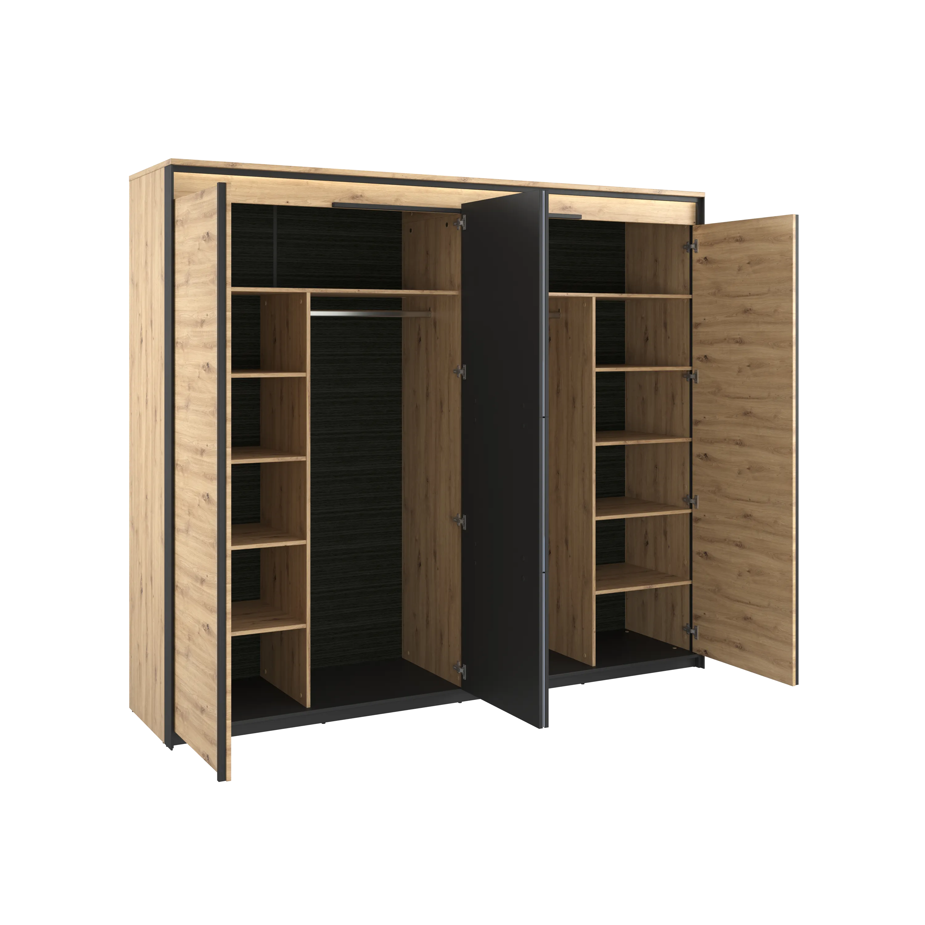 Szafa 4-drzwiowa z lustrem LED Quant QS-05 250cm dąb artisan/czarny - QS5DAC