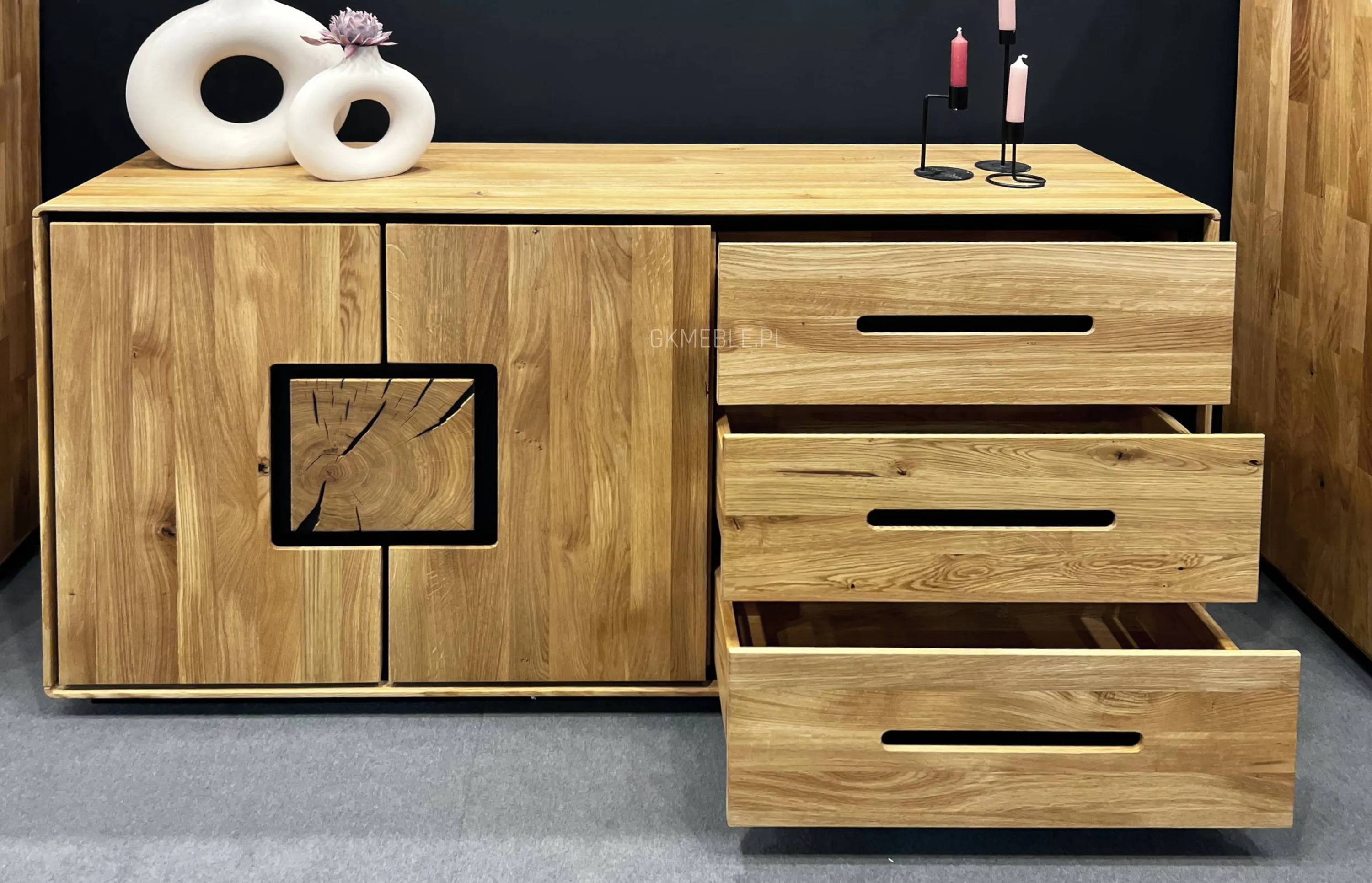 Komoda 1-drzwiowa z 3 szufladami dębowa MELLOW 145x77 - GK_103625301