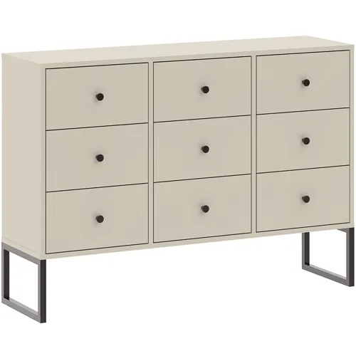 Komoda z 9 szufladami LINEA kaszmirowa Gabinet, Meble, Komoda, Szuflada, Kredens