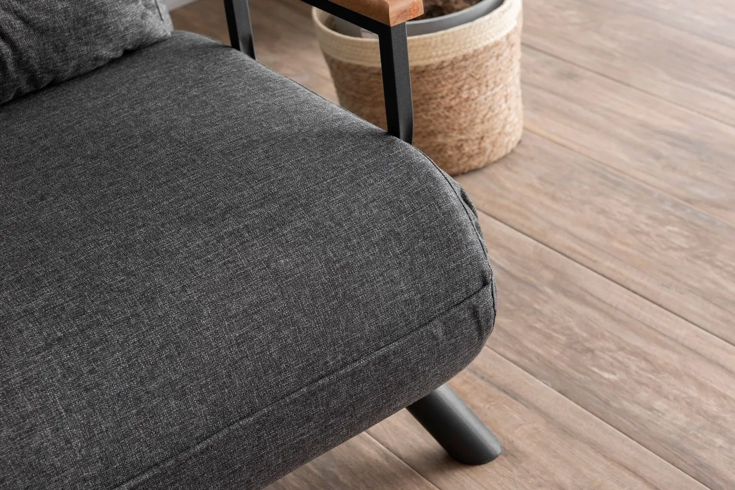 Sofa rozkładana 2-osobowa z lnianą tapicerką SANDO ciemnoszara — zdjęcie 10
