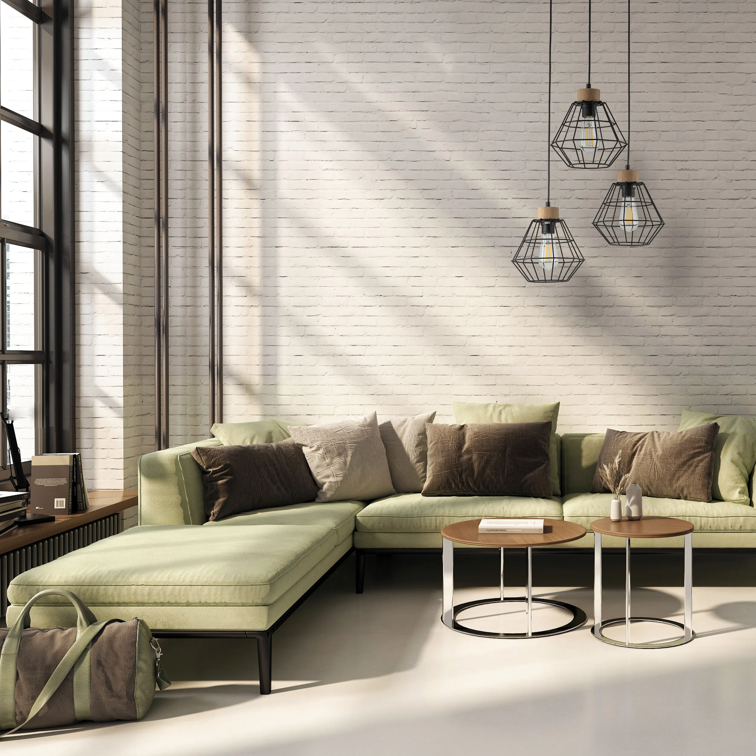 Lampa wisząca RAFAEL czarna z drewnianym elementem potrójna 90x45cm - TK_4625