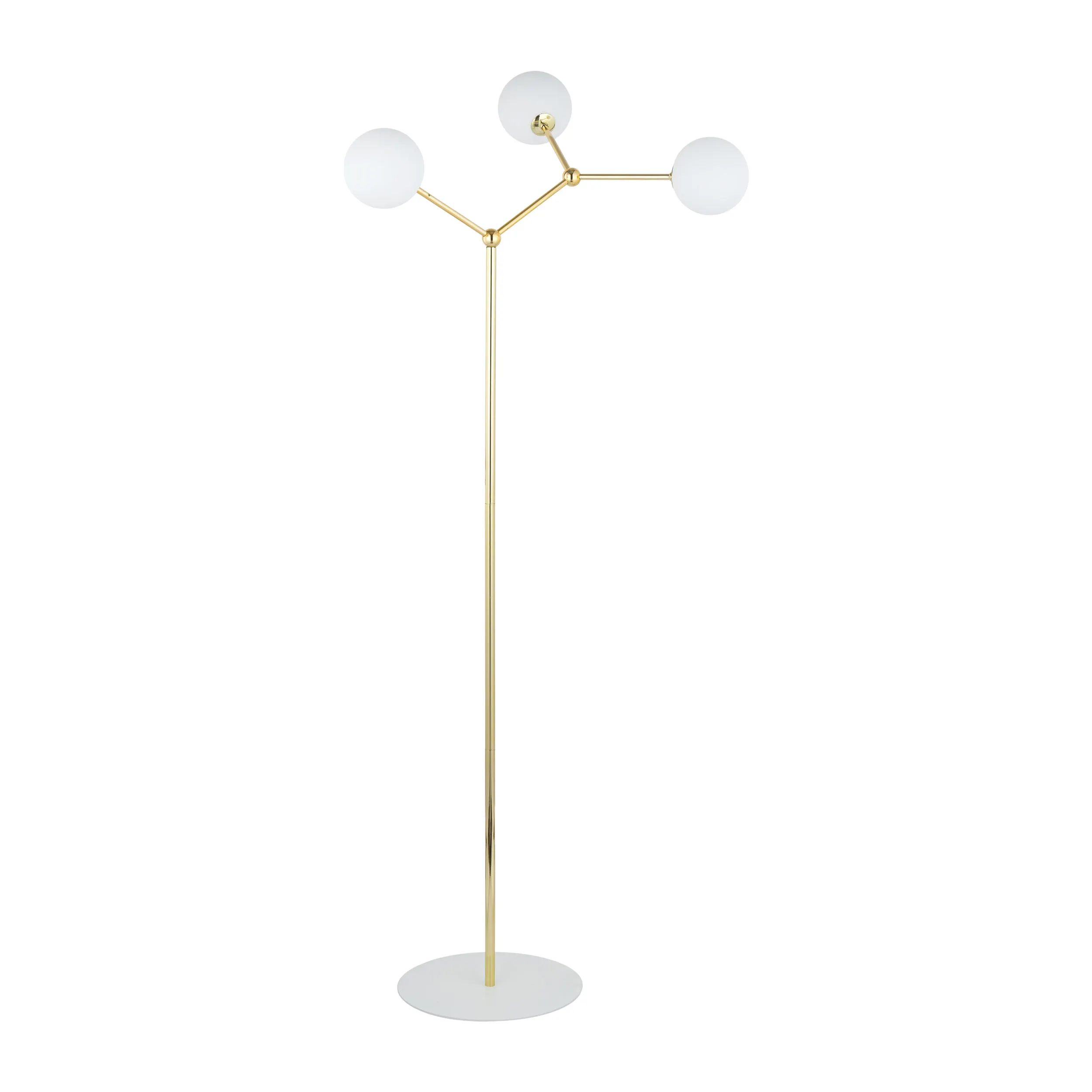 Lampa podłogowa FAIRY złota z białymi szklanymi okrągłymi kloszami na białej metalowej podstawie 150x63x48cm