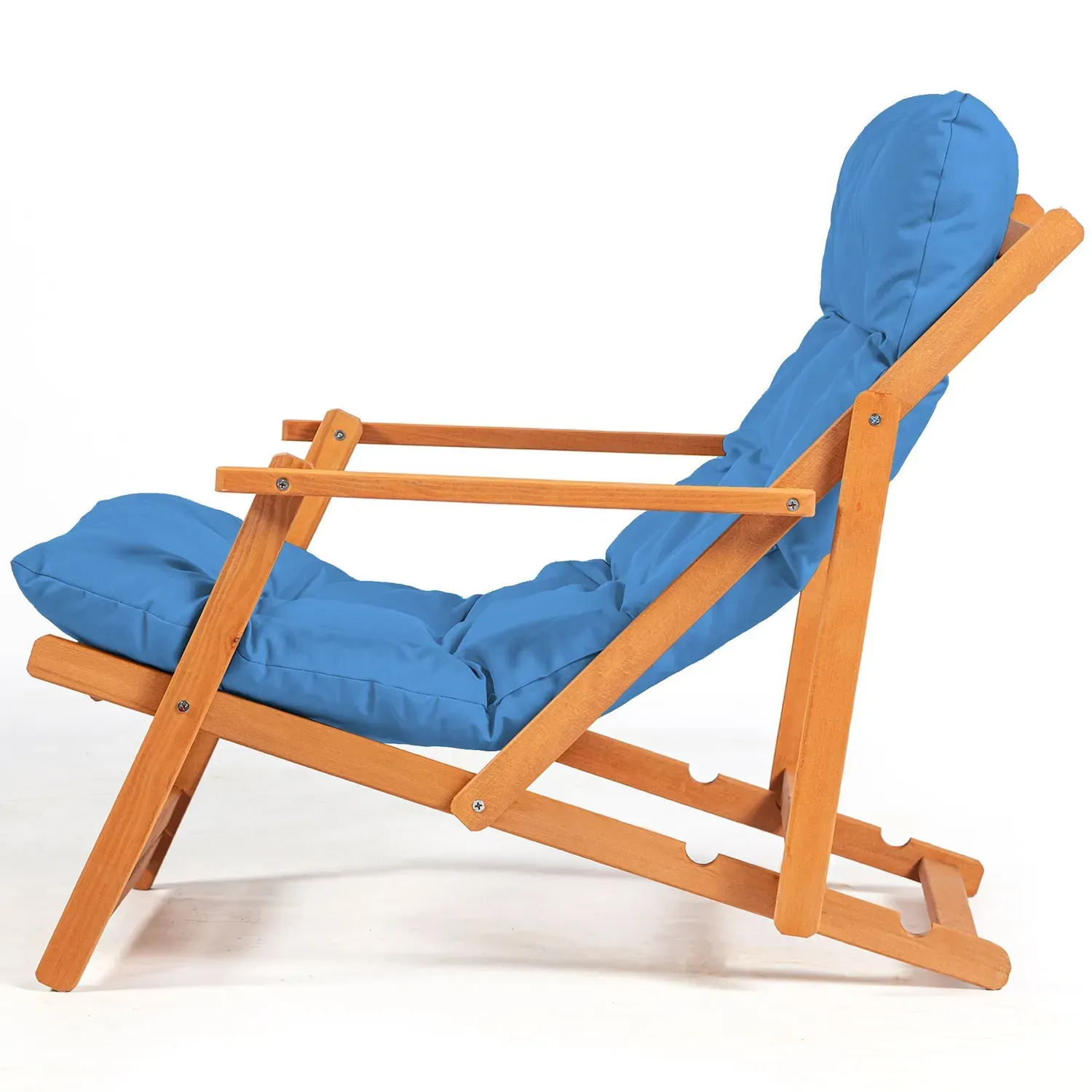 Leżak krzesło ogrodowe z poduszką MYD1138 składane drewniany stelaż niebieski - ASI_644MYD1138