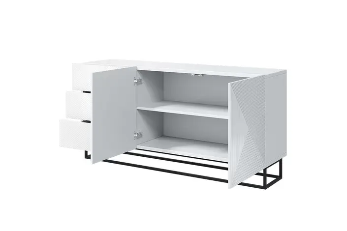 Komoda 2-drzwiowa z 3 szufladami ASHA 167 z szufladami - szara - dąb artisan z czarnym stelażem - ryflowany front — zdjęcie 12