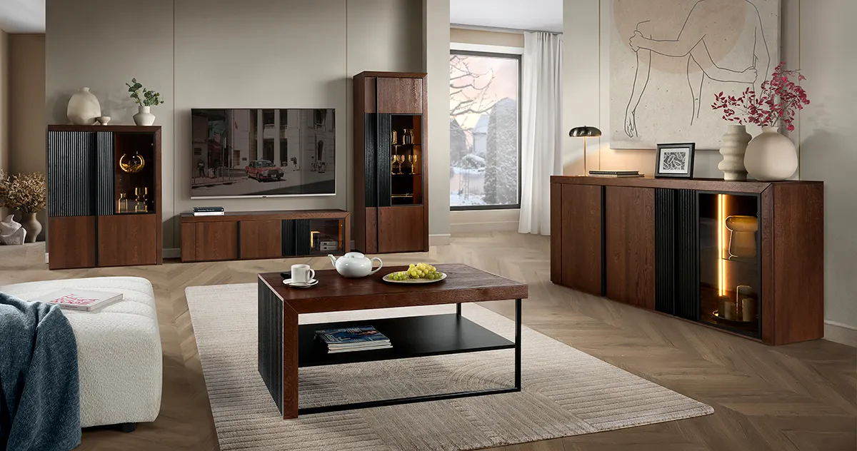 Witryna niska 2-drzwiowa PARIS 15 dąb antyczny czarny 140x106x42cm - TH-100-1780