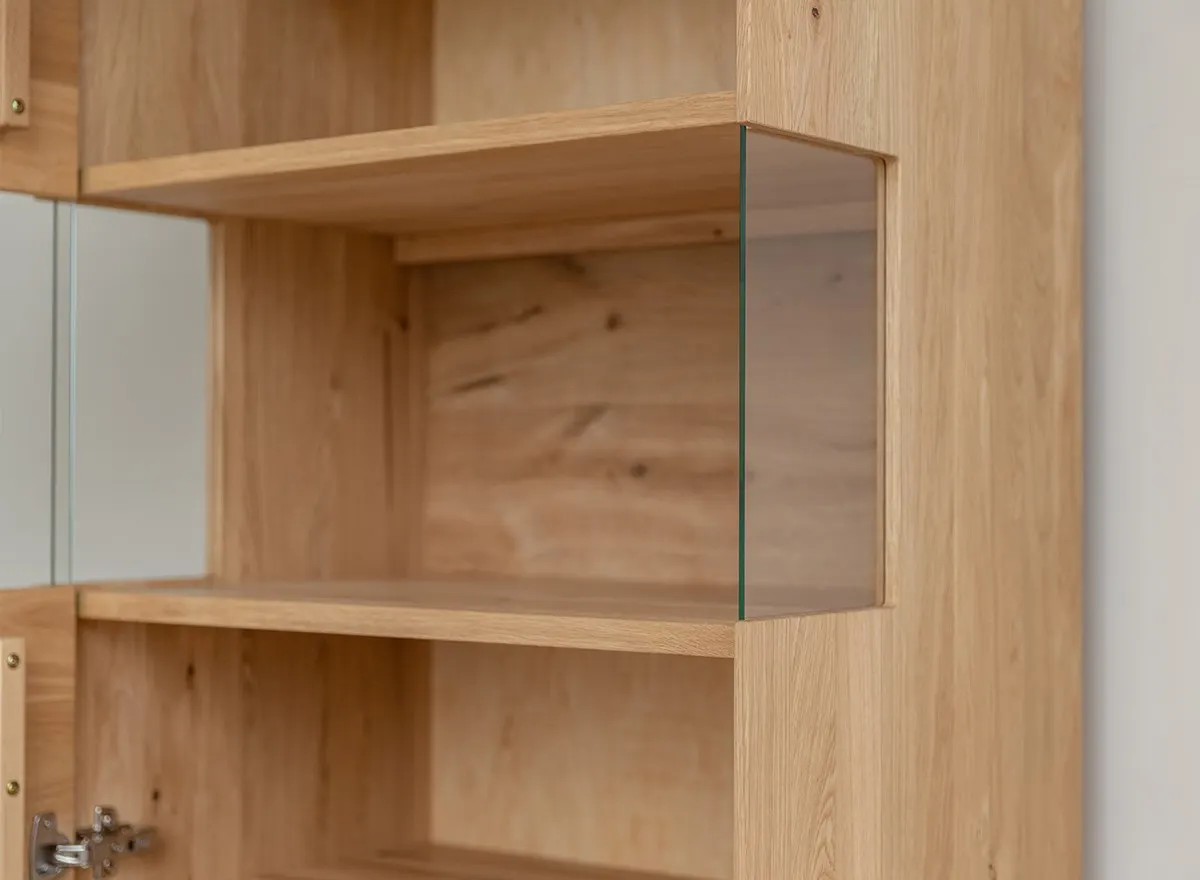 Witryna drewniana szklana DIVISIONE niska listwy led lewa dąb olejowany - ZIDIV03L