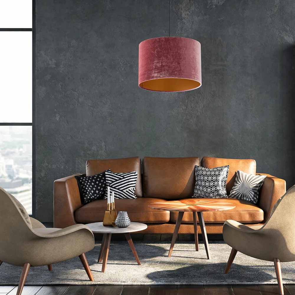 Lampa wisząca TERCINO różowa na czarnej podstawie i przewodzie okrągła złota wewnątrz 170x50cm - TK_6164