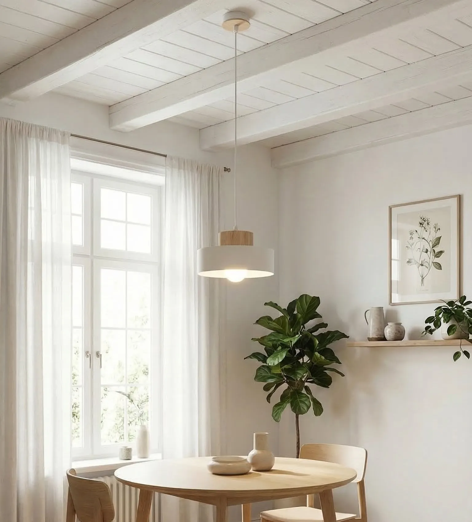lamp, pendant light, white, wooden, plant decor