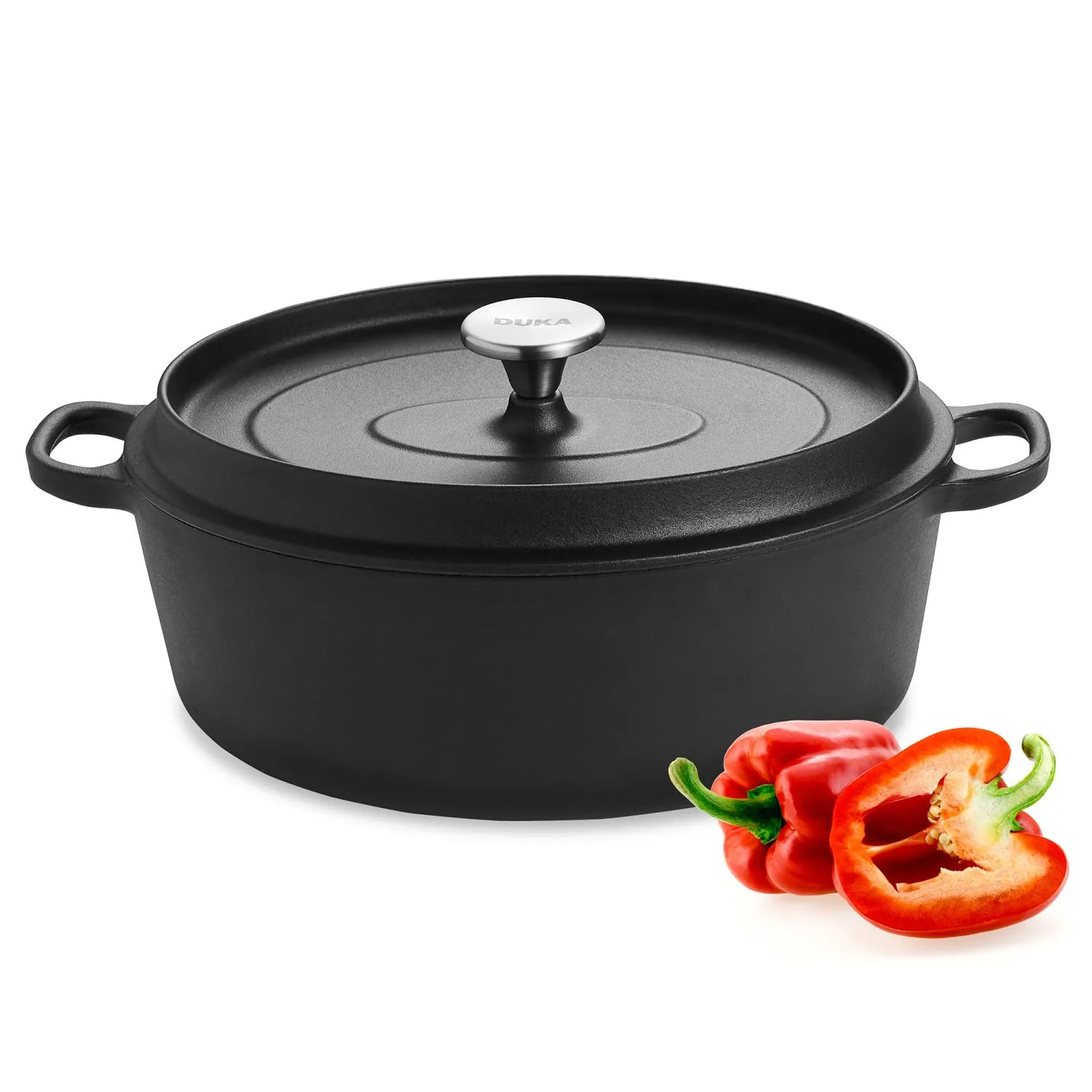 image garnek żeliwny, pokrywa, czarny, kuchenka, papryka