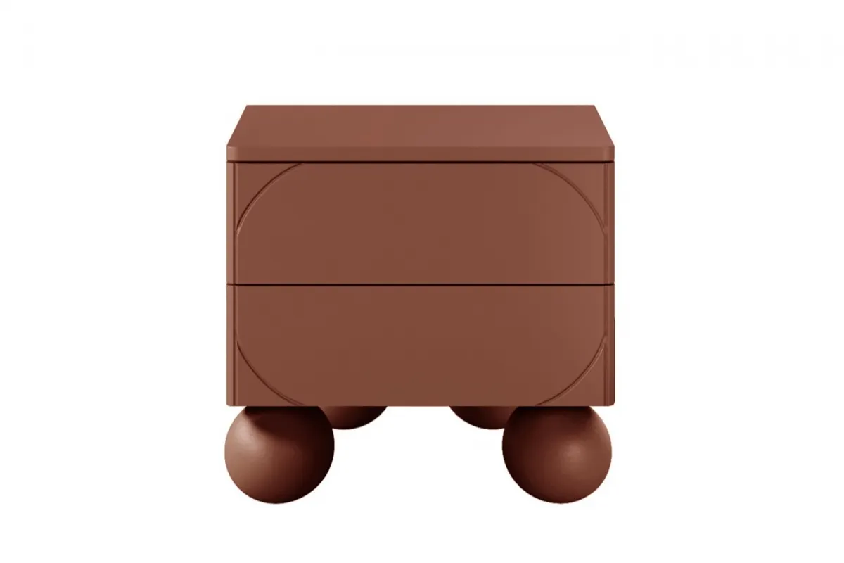Szafka nocna z 2 szufladami SONATIA 45cm burgund nogi kule - B_157302
