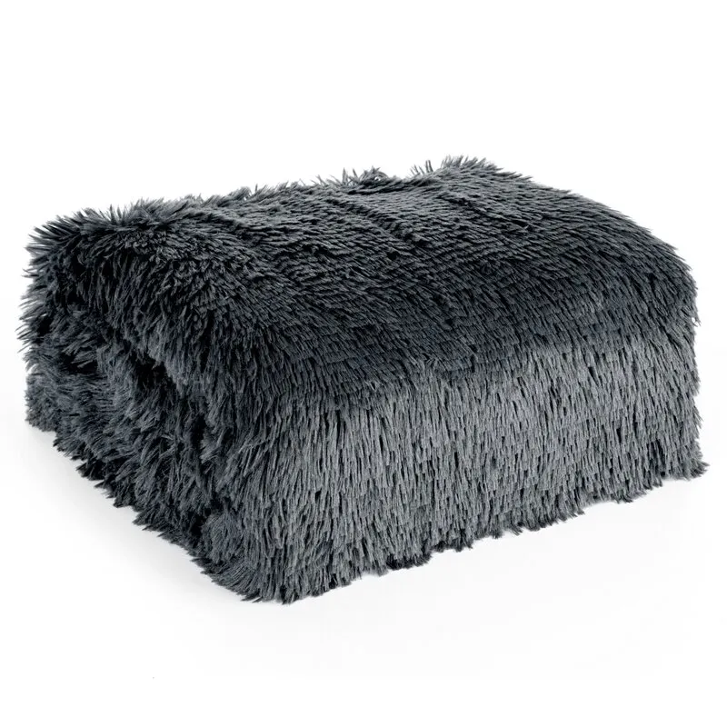 Koc futerkowy D91 TIFANY 1 70 X 160 cm Stalowy - EU_451418