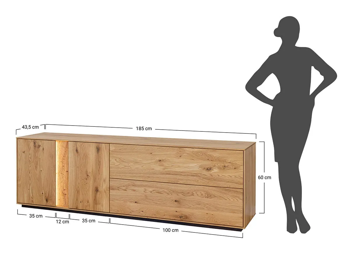 Komoda TV dębowa COLLODI olejowana szeroka 4-drzwiowa 185 cm - dąb olejowany - ZICOL07