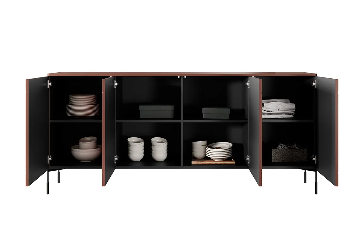 Komoda 4-drzwiowa SONATIA 200 - czerwony ceglany - czarne nogi - B_148972