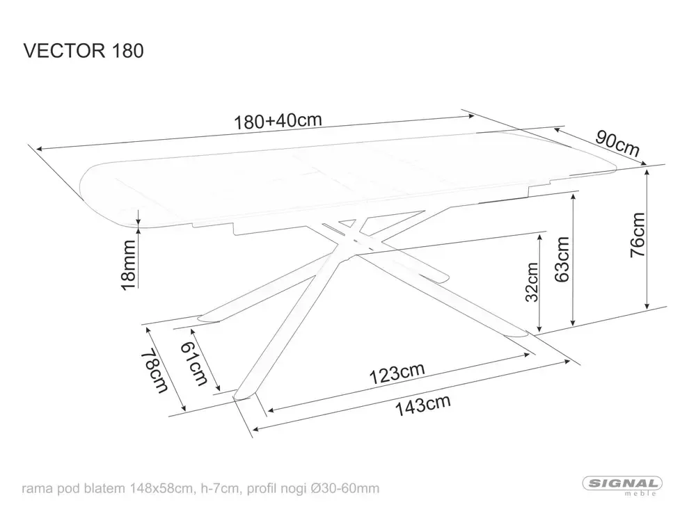Stół rozkładany ceramiczny VECTOR 90x180-220 czarny mat - VECTORC180
