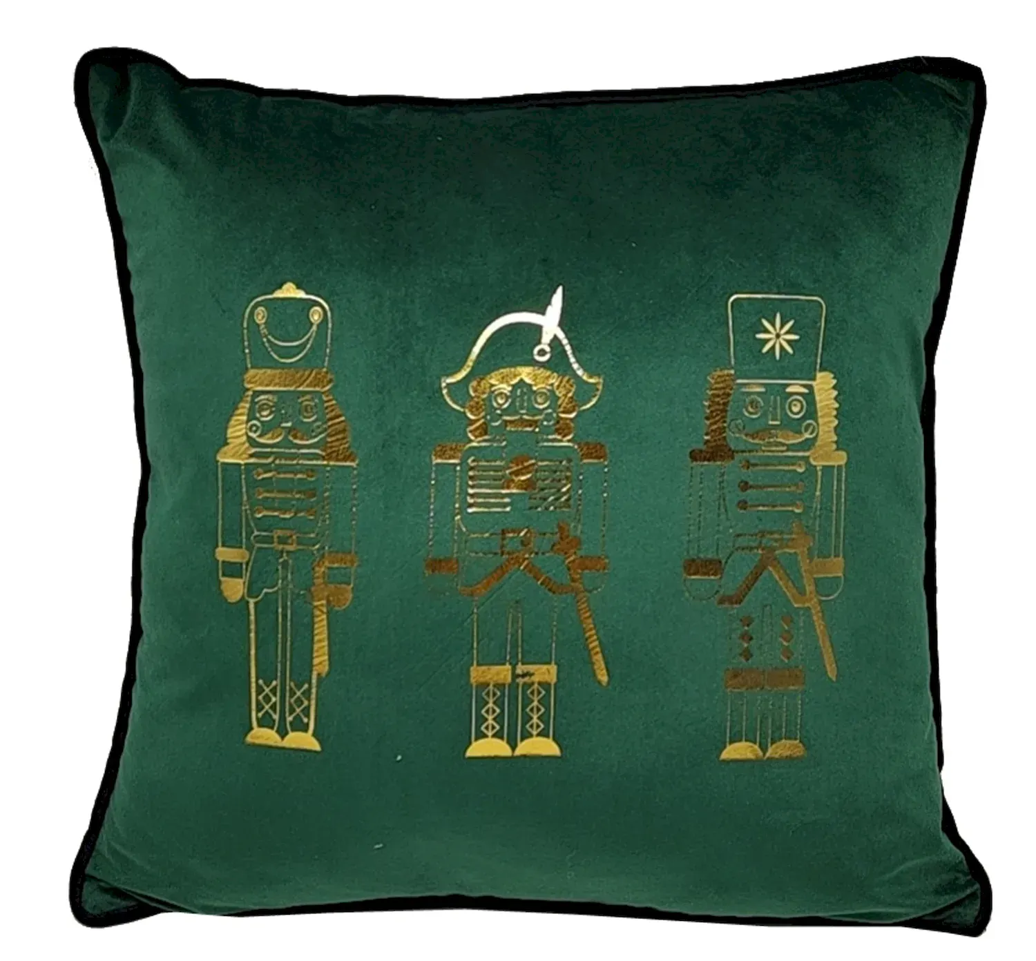Poduszka świąteczna welurowa ZE ZŁOTYMI ŻOŁNIERZYKAMI 40x40 zielona