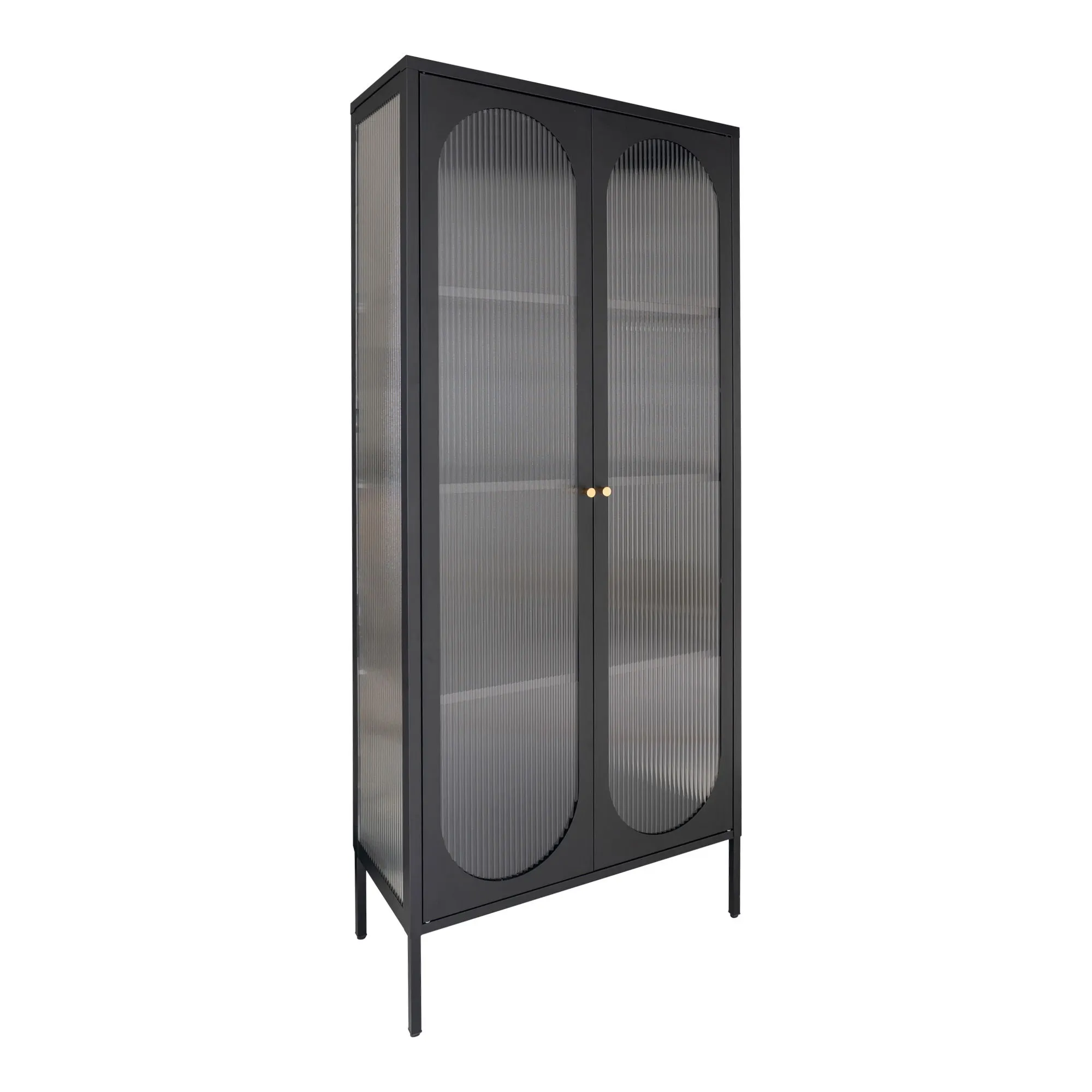 Witryna wysoka ADELAIDE 2-drzwiowa, falowane szkło 80x35x180 cm - czarna