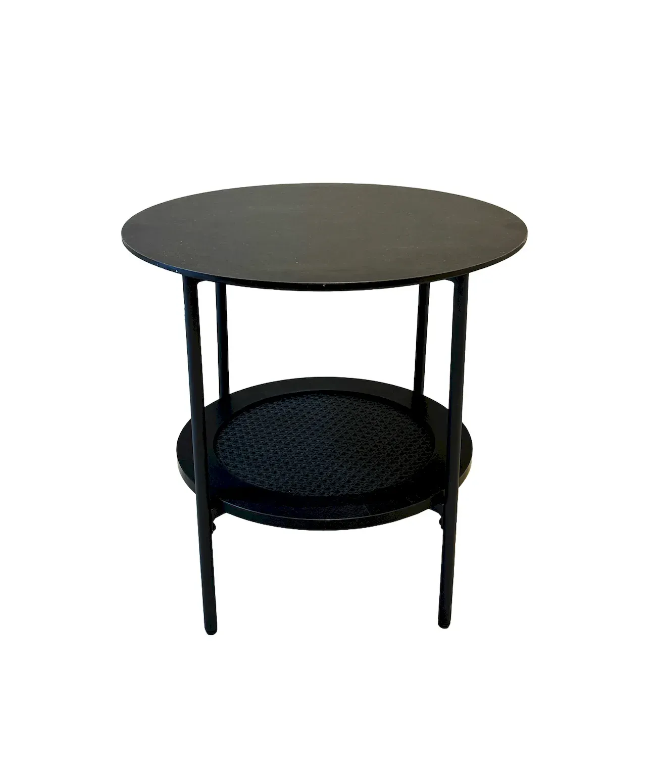 Stolik kawowy PENSACOLA okrągły Ø50 cm z półką z technorattanu - czarny