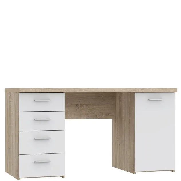 Biurko NET106 z szafką i 4 szufladami - biały, jasny efekt drewna