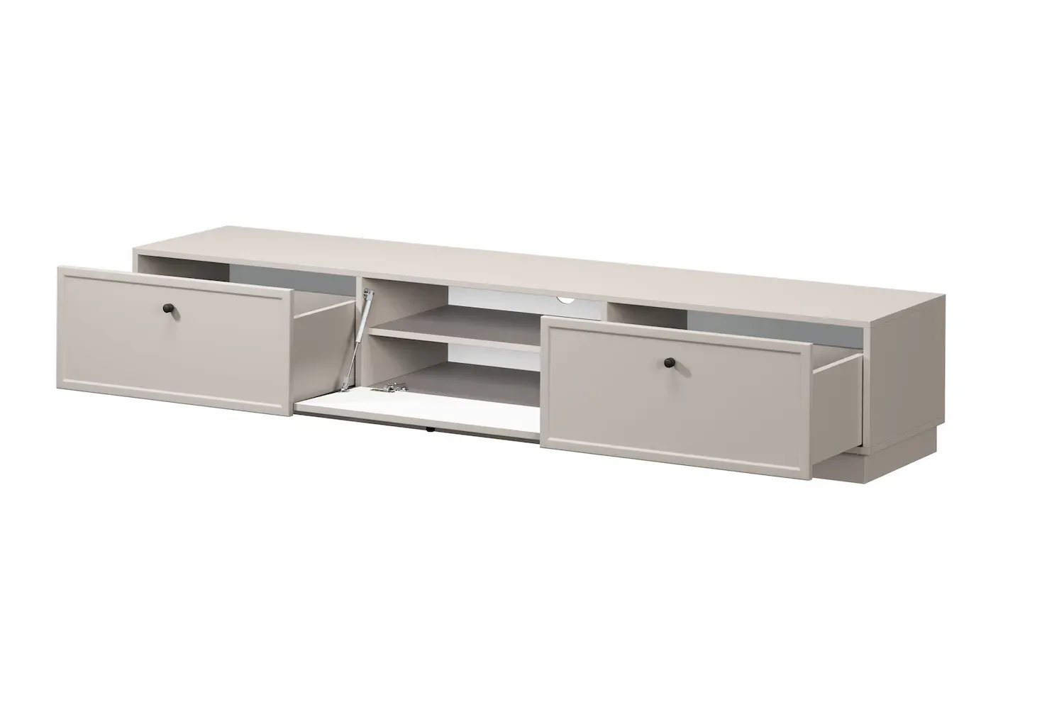 Szafka RTV z klapą i 2 szufladami LORINI 200 - cashmere gałka czarna cokół - B_166780