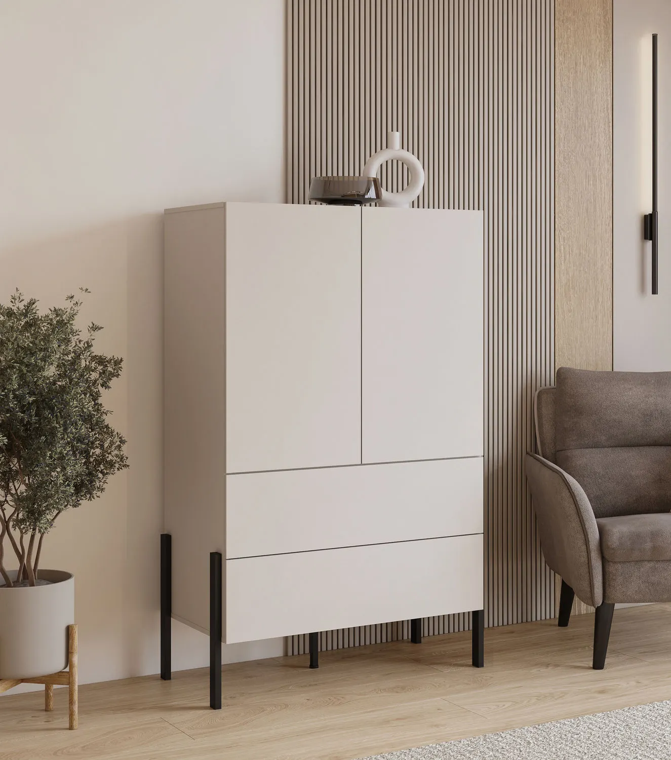 Bieliźniarka 2-drzwiowa z szufladami JUKON S 90x150 kaszmirowa - 24KSND38