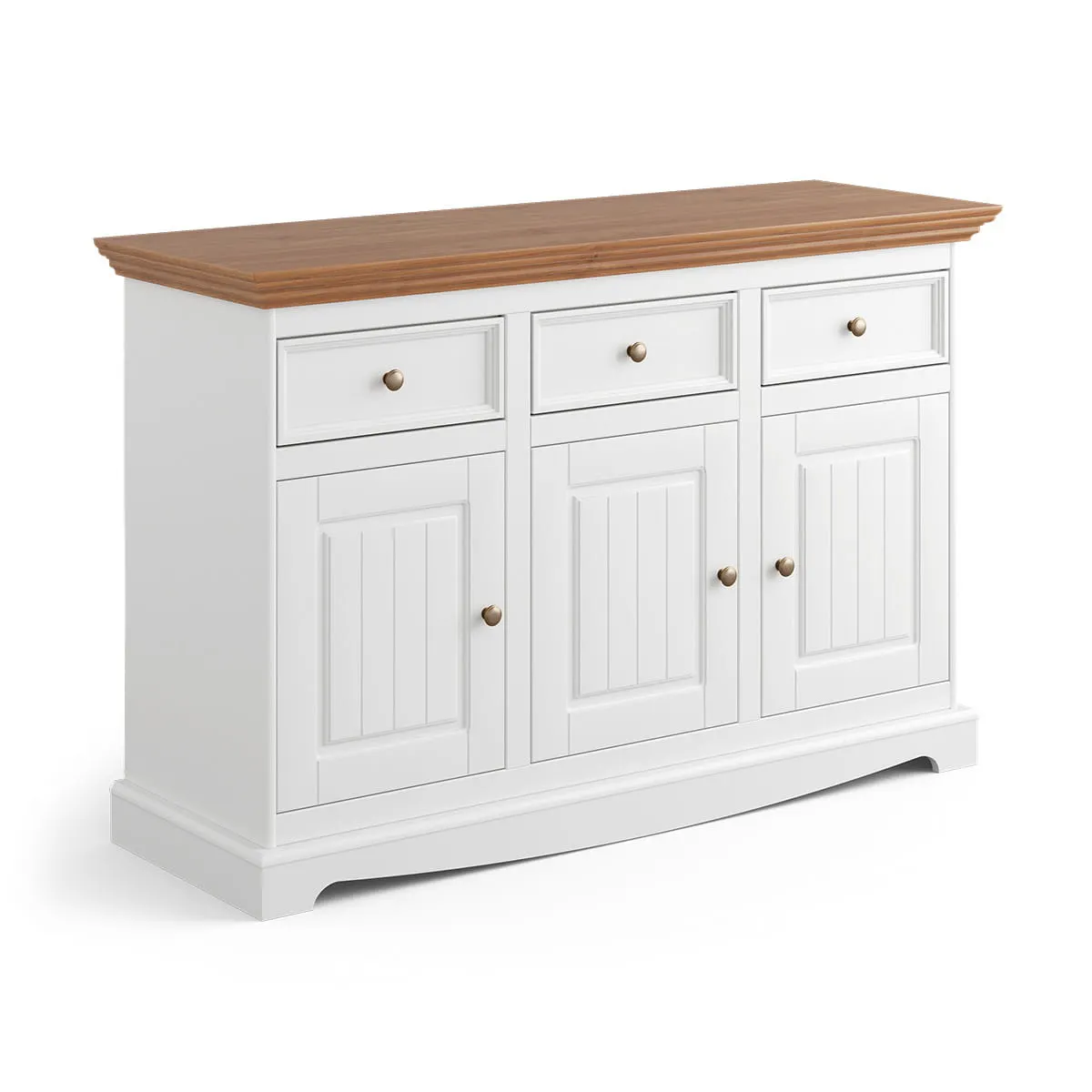 Komoda BELLUNO ELEGANTE 3-drzwiowa z 3 szufladami biała, dąb Komoda BELLUNO ELEGANTE 3-drzwiowa z 3 szufladami biała, dąb