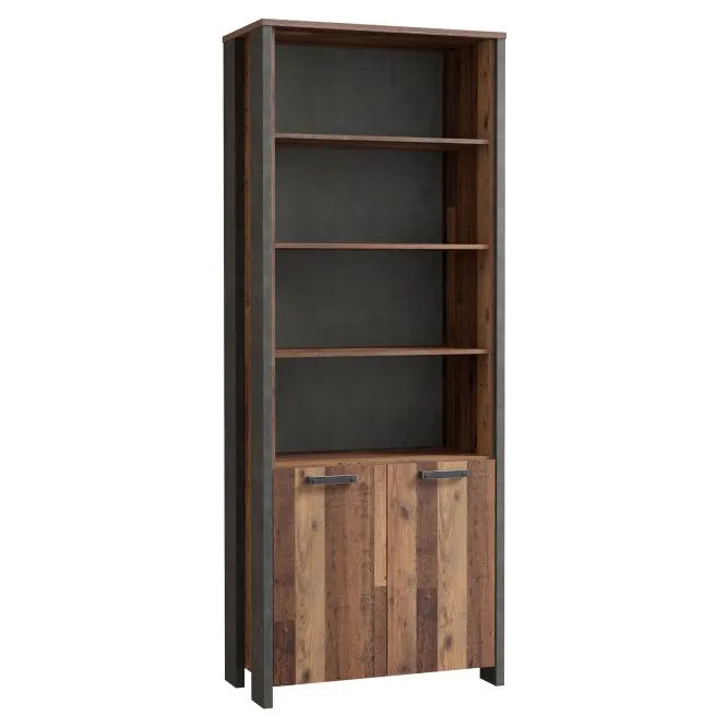 Regał wysoki CLIF z szafką - old wood vintage, beton