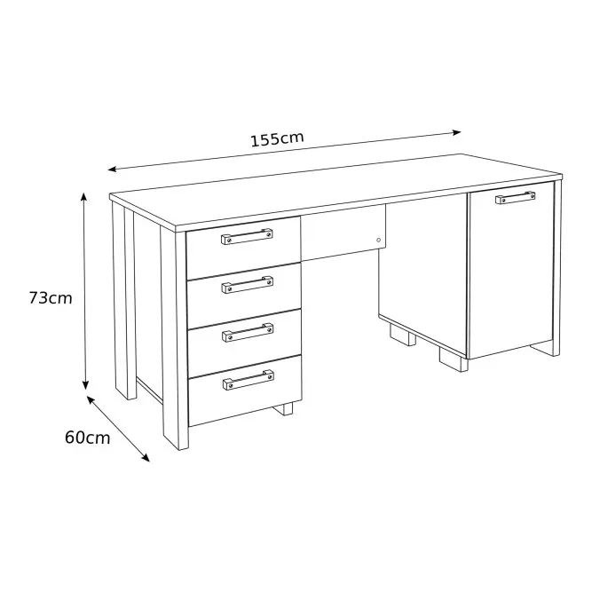 Biurko z szafką i 4 szufladami CLIF60x155 cm - old wood vintage, beton - CLFB221-C546