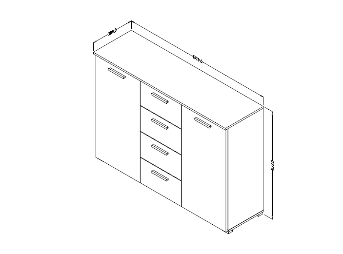 Komoda BETA 26 dwudrzwiowa z szufladami dąb monastery czarna 132x93x38cm - 22ZB1626