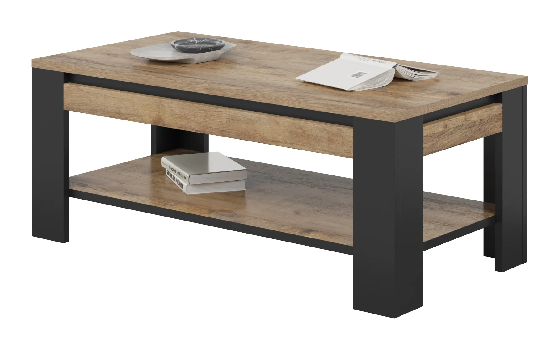 Stolik kawowy z półką TUDOR 60x120 - dąb samdal, czarny - 24WSNZ99