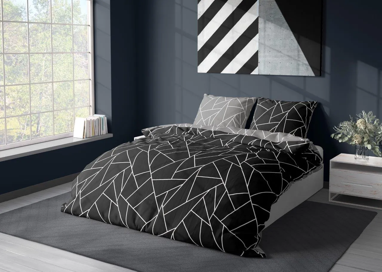 Pościel komplet MILAGRO VERDE 007 satyna bawełniana 160X200+2x70X80 czarna szara - FARO_29959