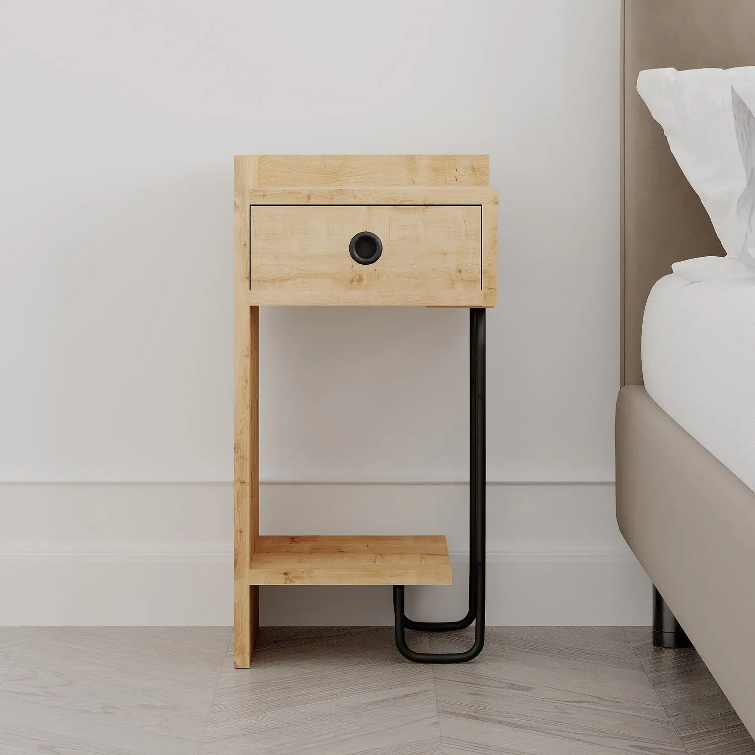 Szafka nocna z szufladą i półką SIRIUS lewa 30x32x61 cm dąb naturalny - ASI_776HMS3433