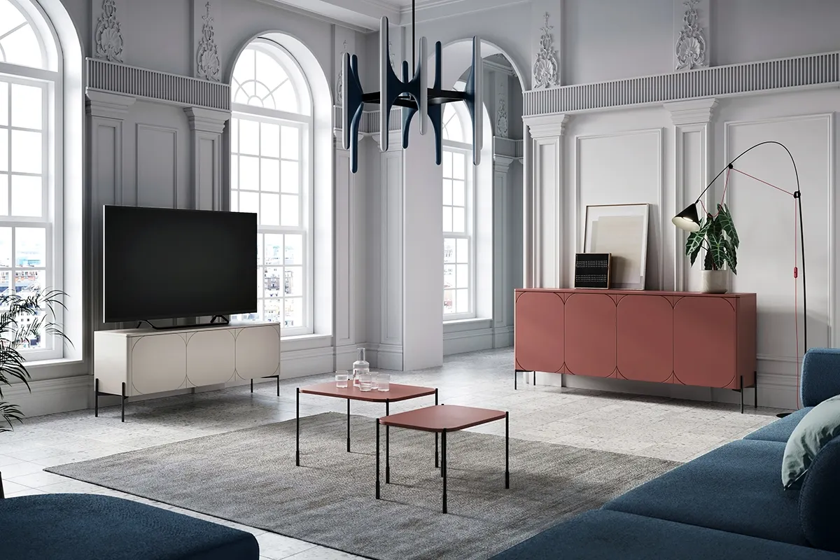 Komoda SONATIA 200 z 2 szufladami - czerwony ceglany - czarne nogi - B_148985