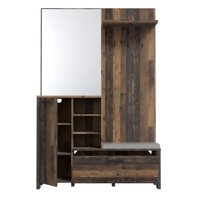 Zestaw do przedpokoju z lustrem i szafka na buty - old wood vintage, beton - CLFD02L-C546