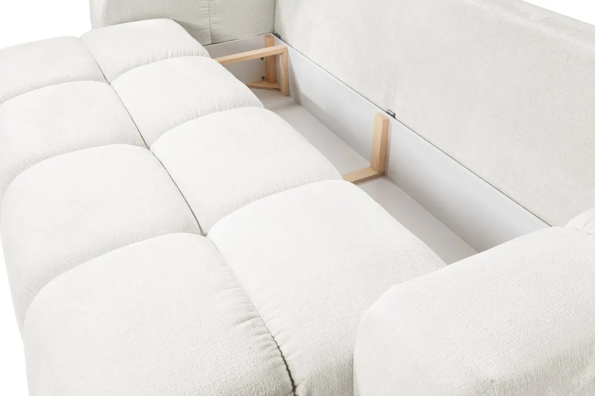 Sofa rozkładana z pojemnikiem SOHO 259 cm pikowana kremowa - SOHO_SO_PH01