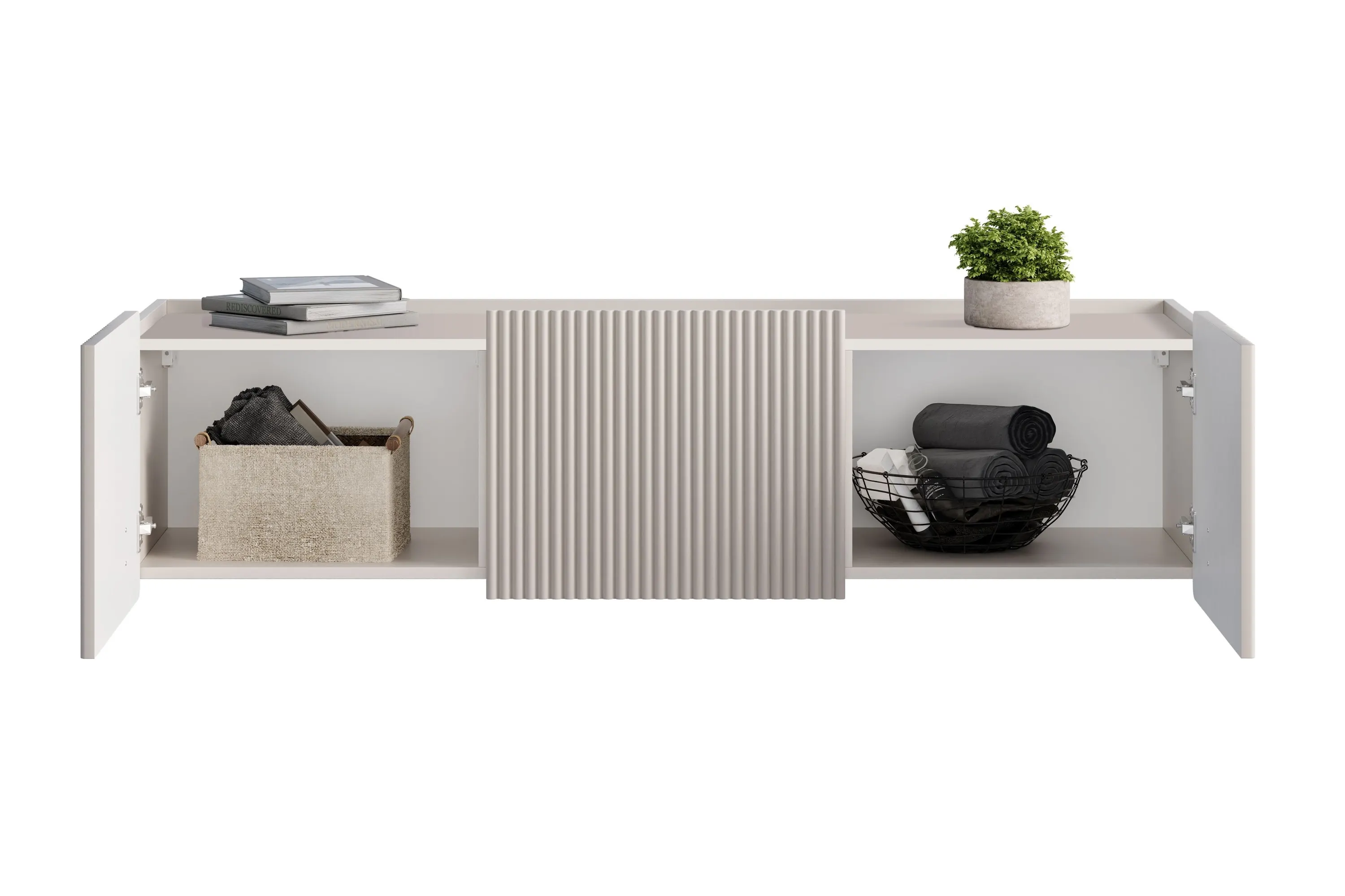 Szafka RTV wisząca MALMI 2-drzwiowa z 1 szufladą 150cm - kaszmirowy - złoty - B_167036