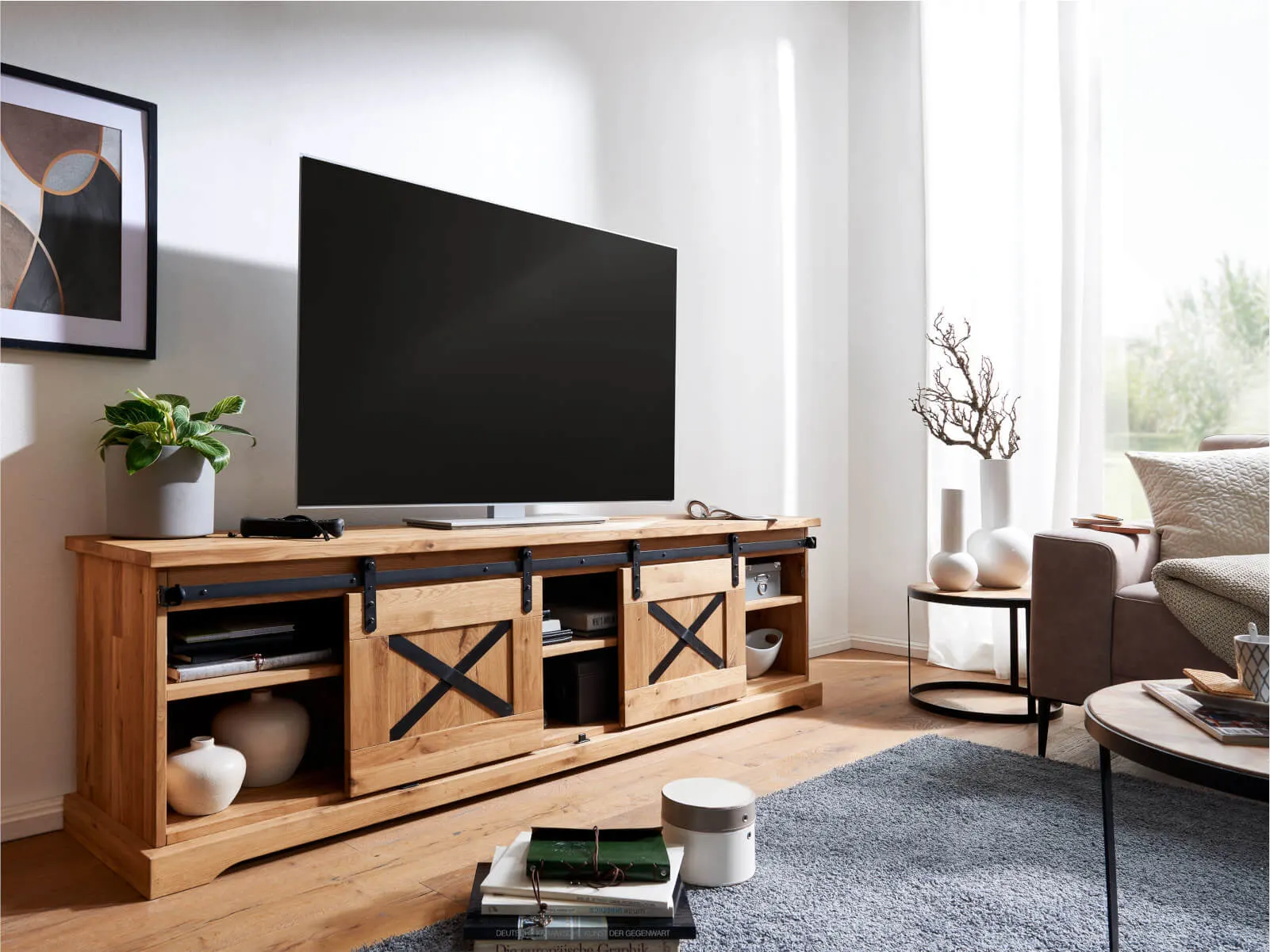 Szafka rtv dębowa TIDY 198 cm z półkami, dąb olejowany - GK_1034240801