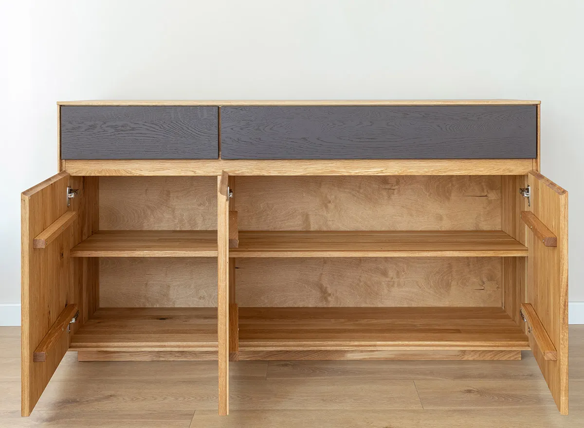 Komoda dębowa 3-drzwiowa z 2 szufladami SORA Dębowy Sen dąb olejowany grafit - ZIKOM3_F_2.3