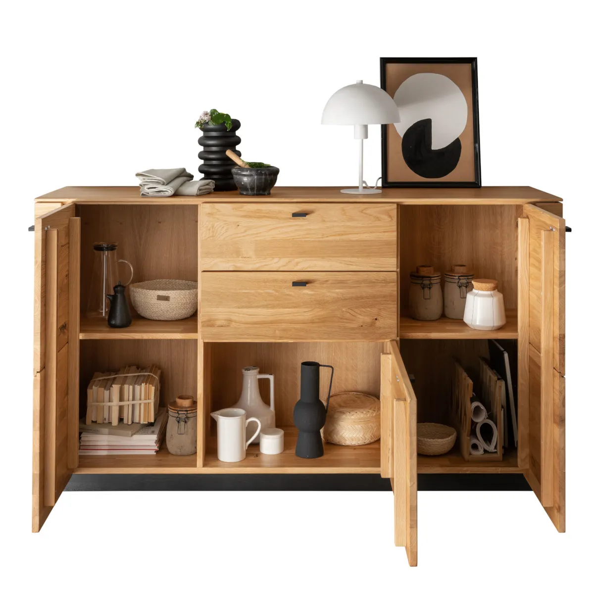 Komoda dębowa PRESENT 3-drzwiowa z 2 szufladami 157x86 - GK_103623060202