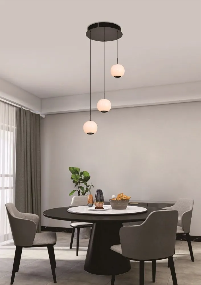 Lampa wisząca LUBERON trójka okrągła LED czarny chrom — zdjęcie 2