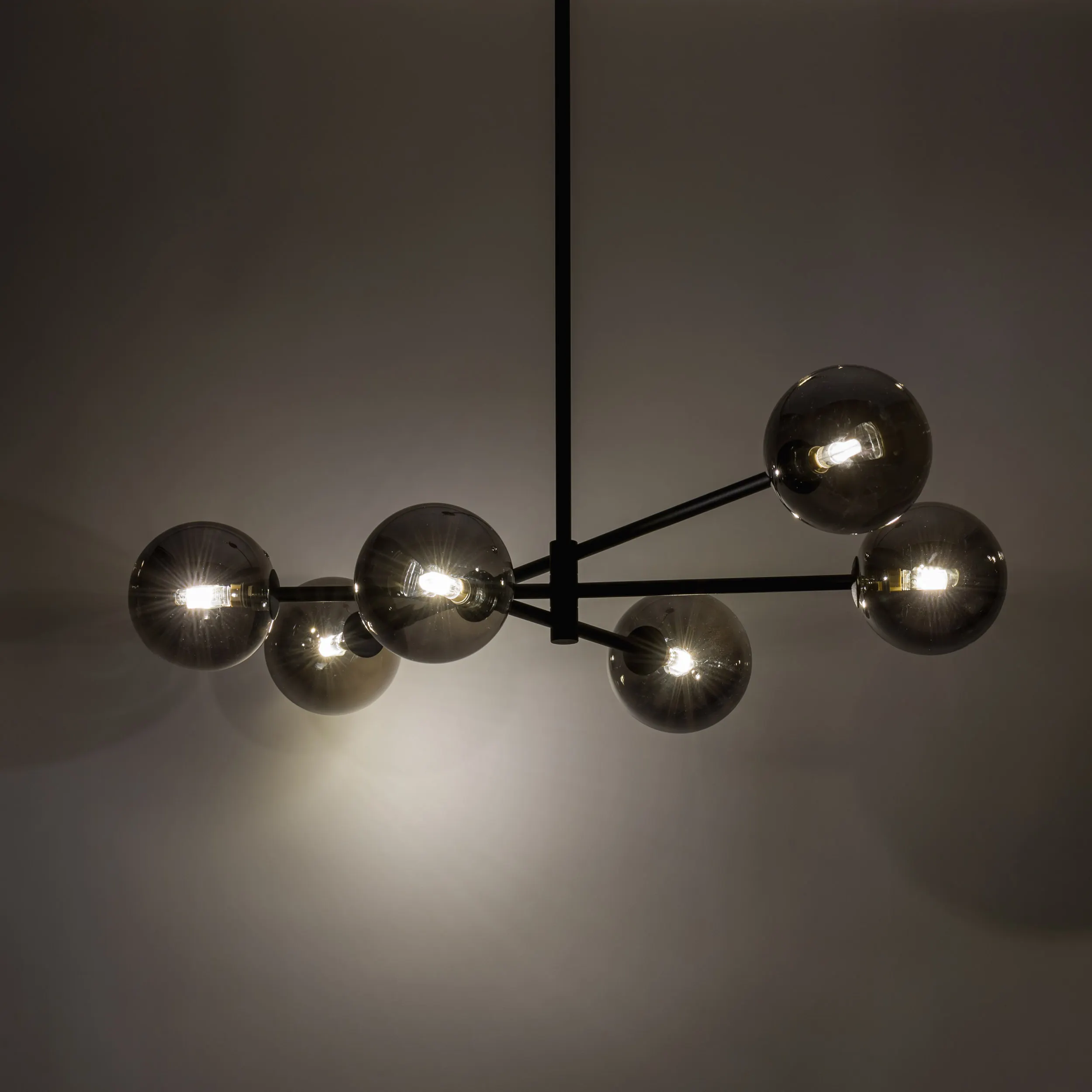 Lampa sufitowa SARIUS czarna metalowa z szarymi okrągłymi szklanymi kloszami 90x68x64cm - TK_6236