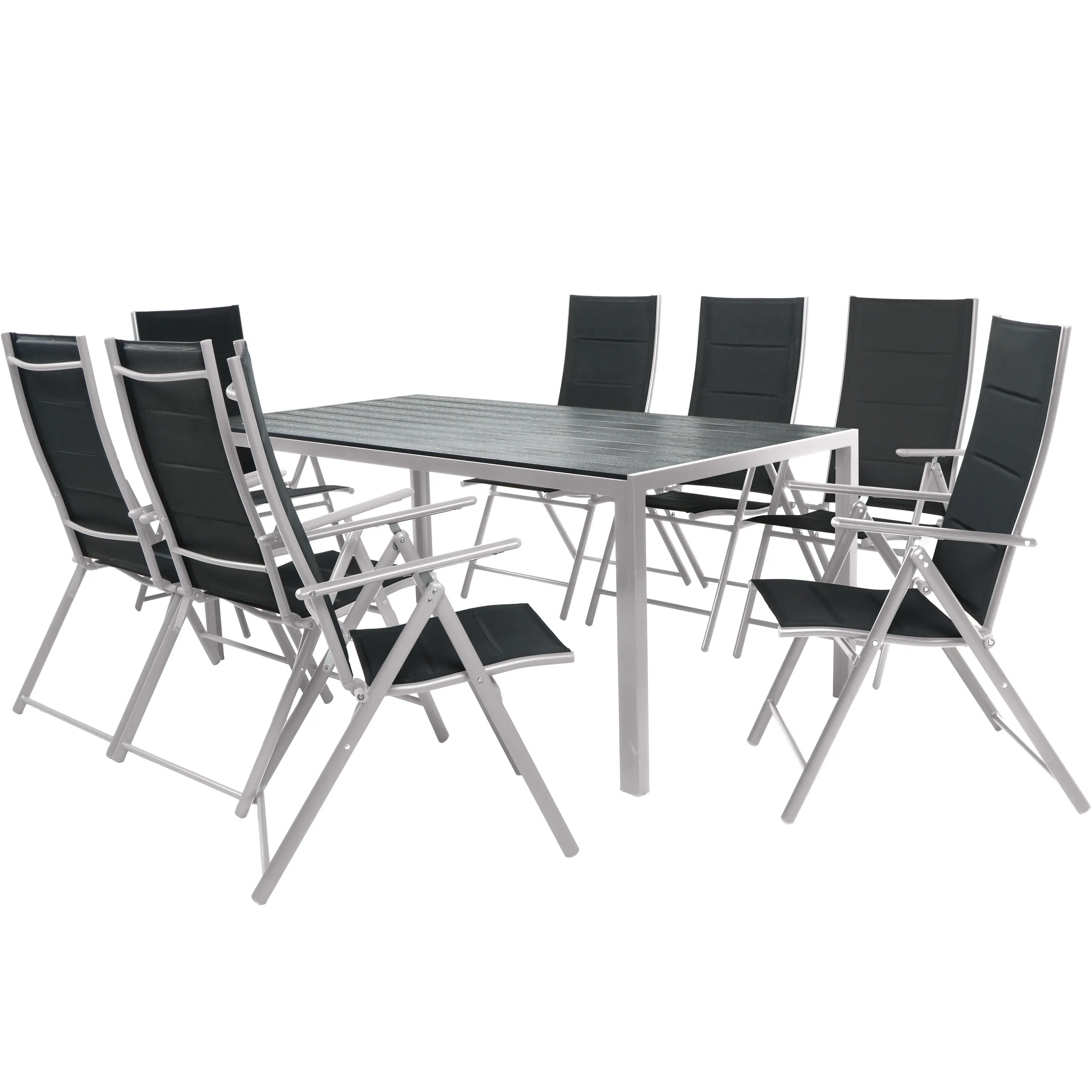 Zestaw Mebli Luxury stół 180x90cm + 8 składanych krzeseł czarno-srebrny - DLG_95628