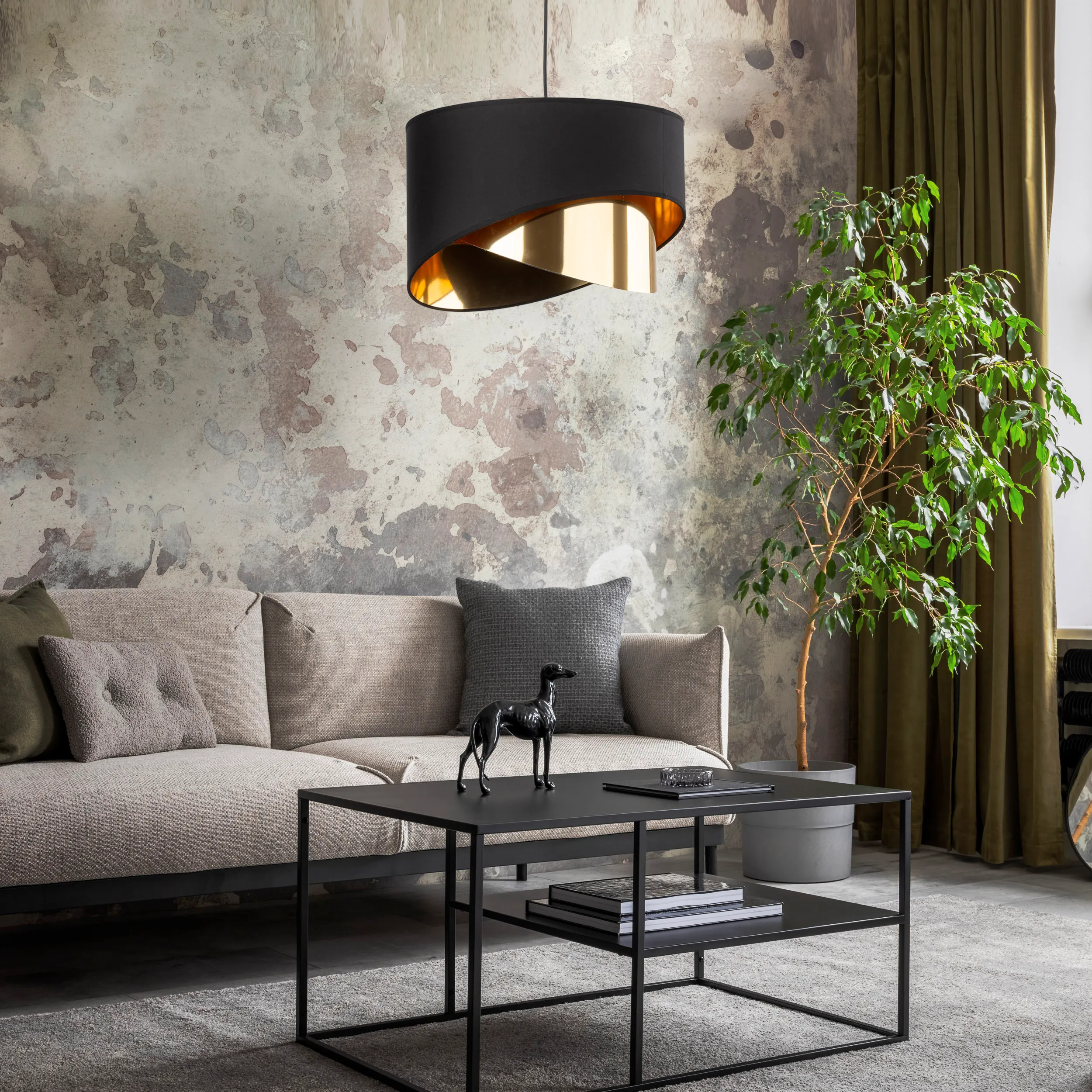 Lampa wisząca GRANT czarna ze złotymi elementami 170x38cm - TK_4823