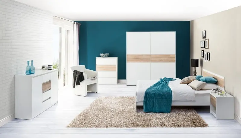 Komoda WENECJA 7 z 4 szufladami biała dąb sonoma 104x80x38cm - TH-100-0620