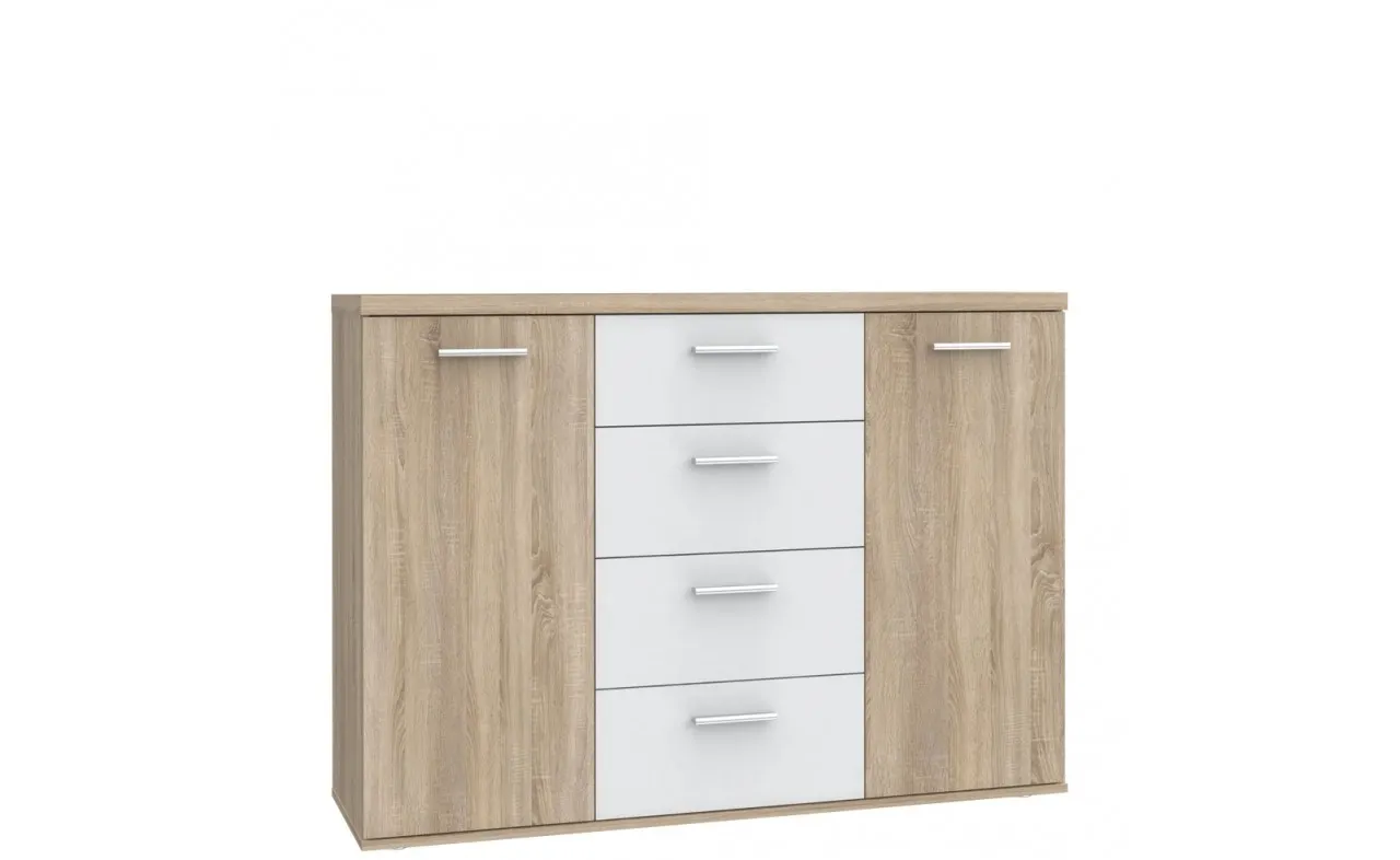 Komoda 2-drzwiowa z szufladami WINNIE 129 cm biała dąb sonoma