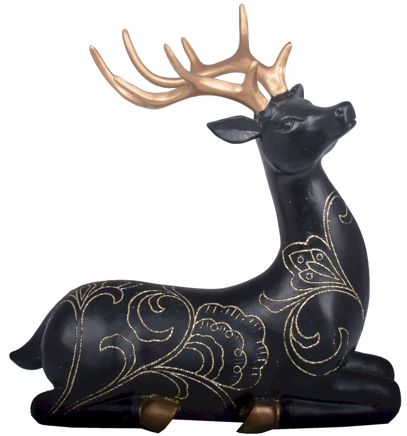 FIGURKA RENIFER LEŻĄCY czarny złoty