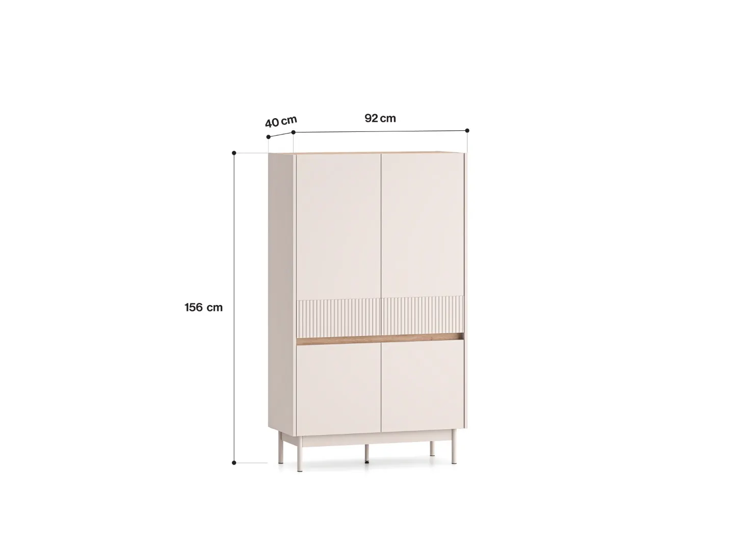 Komoda wysoka 4-drzwiowa DUNEA 156x92 ryflowana kaszmir - dąb cremona - 1DUNE04-001