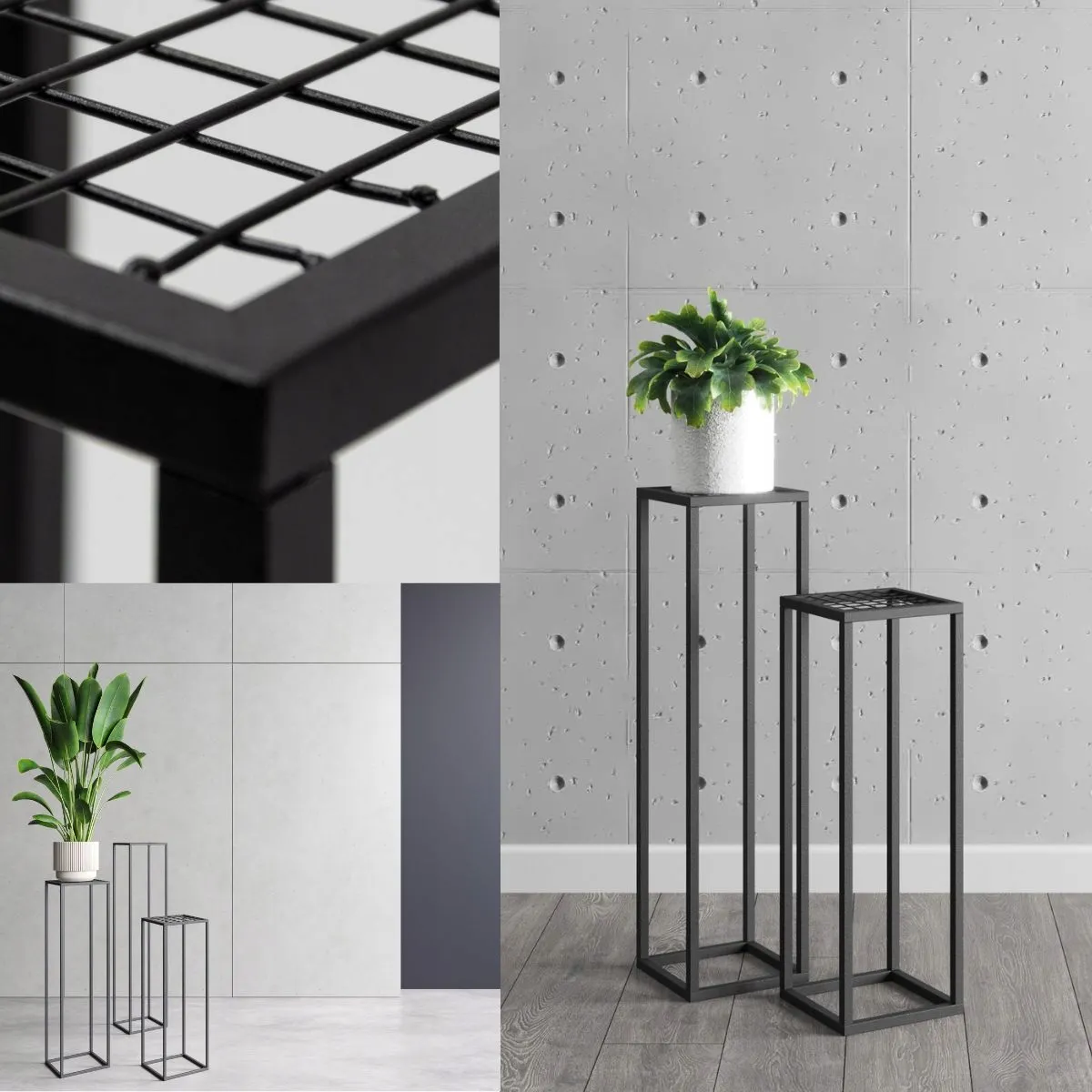Kwietnik stojący metalowy z siatką RENES S czarny - LD_TZ000040